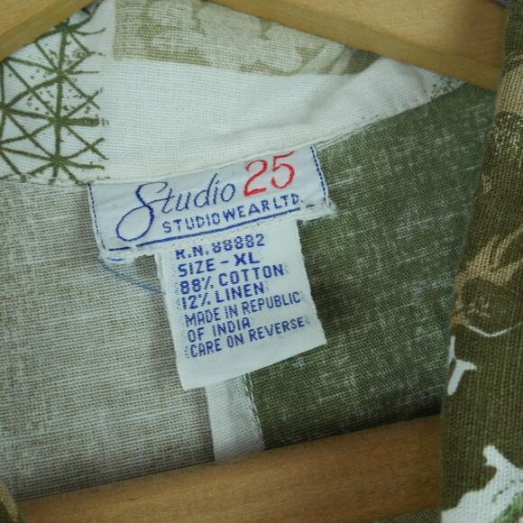 Vintage L XL Romper Linen Blend 90s Resort Festival Hippy Beach Patchwork Hawaii - Picture 2 of 8